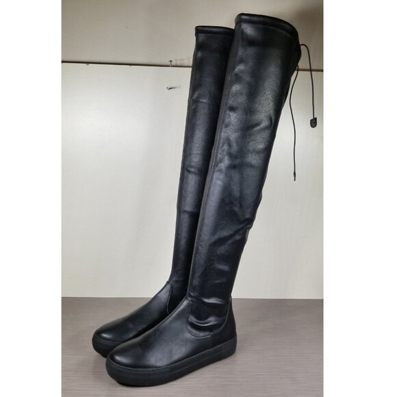 J/Slides ARY-B Over-The-Knee Boot, Black Faux Leather, Womens Various Sizes - Picture 1 of 8